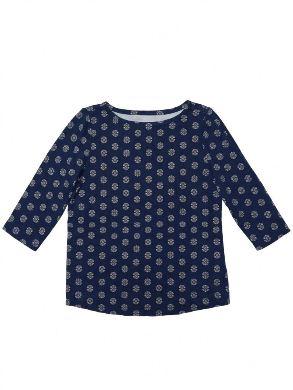 Charter Club Supima Cotton Navy Blue Medallion Button Shoulder 3/4 Sleeve XL Top